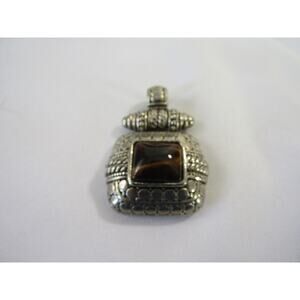 Silver Brown Tigers Eye Topaz Pendant‎ 1" Novelty VTG Whimsigoth Cabochon Y2K